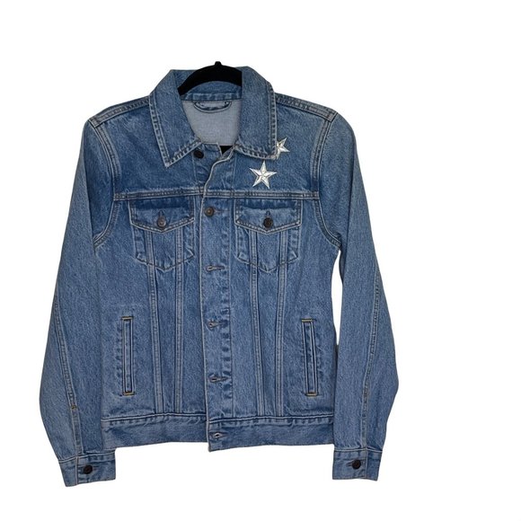 Bloomingdale's Jackets & Blazers - Bloomingdales Logophile Denim Jacket Light Blue Moonlight Patched Cotton S New
